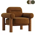 Modern Brown Velvet Accent Chair with Rounded Armrests and Wooden Legs