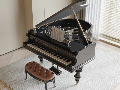Classic Black Grand Piano As Premium Entertainment Appliance In Home Setting 3d model