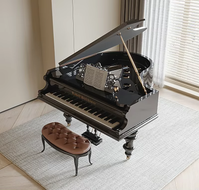 Classic Black Grand Piano As Premium Entertainment Appliance In Home Setting 3d model