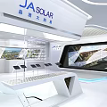 Modern Exhibition Hall Interior With White Booths Digital Screens And Info Panels 3d model
