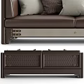 Modern Brown Leather Two Seater Sofa With Woven Design Pillows And Metal Accents