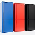 Modern Three Double Door Refrigerators in Blue Red and Black 3d model
