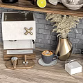 Elegant Decorative Ornaments Set with Fruits Cutting Board Ceramic Plates and Vases on Shelves