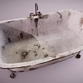 Isolated Vintage Bathtub With Peeling White Paint Brass Feet Old Faucet