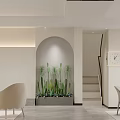 Modern Dining Living Room Interior With Sofa Dining Table Chairs And Decorative Artwork