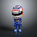 Cartoon Racing Driver Figure In Blue Suit With Canon Renault Helmet
