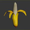 Peeled Banana With Yellow Peel And Silver Flesh On Black Background With Reflection