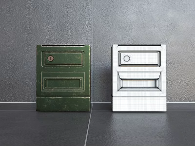 Modern Green And White Bedside Tables With Simple Design On Grey Wall And Floor 3d model