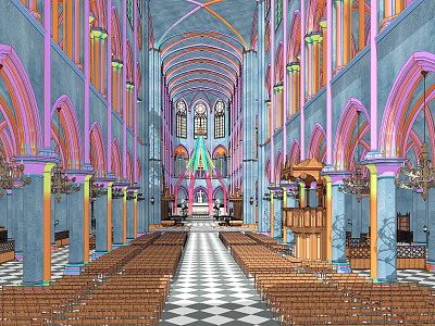 Church internal arch structure prayer hall 3d model