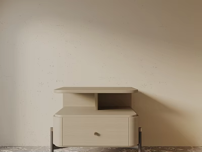 Modern Light Colored Bedside Table With Drawer Open Shelf And Metal Legs 3d model