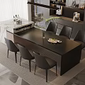 Modern Black Dining Table Set With Six Chairs Potted Plant And Kitchen Interior Design