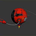 Red Mechanical Character With Biological Elements Green Skull Screen And Silver Robotic Arms Yellow Base