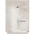 Sleek Modern Black Wall Mounted Shower Head With Handheld Sprayer On Light Bathroom Wall