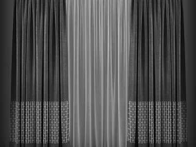 Modern Curtain Design With Layered Dark Side Panels Sheer Middle Panel And Decorative Bottom Trim 3d model