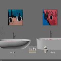 White Bathtubs With Red Petals And Paintings Above Green Plant And Bath Products