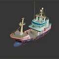 Blue And White Ship Model With Upper Deck Antennas And Navigation Equipment