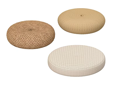 Three Round Woven Cushions With Different Textures 3d model
