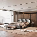 Modern Bedroom Interior With King Size Bed Upholstered Headboard And Natural Light Rug
