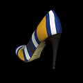Stylish Striped High Heels with Blue Yellow White and Brown Color Patterns