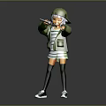 3D Model Girl Character With Green Jacket Striped Dress Black Stockings And Cap Dancing Pose