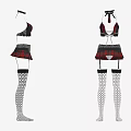 Stylish Women's Halter Top Plaid Skirt And Fishnet Stockings Outfit