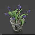 Decorative Bonsai Potted Plant with Purple Flowers Green Leaves in Gray Clay Pot