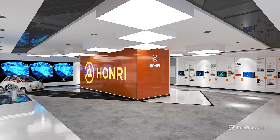 Honri Modern Exhibition Hall Interior With Electronic Displays And Bright Lighting 3d model 