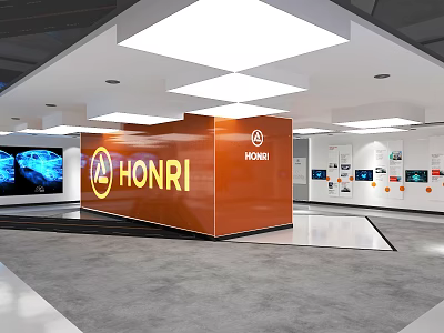 Honri Modern Exhibition Hall Interior With Electronic Displays And Bright Lighting 3d model