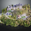 Detailed Castle Architectural Model Featuring Scenic Pathway and Surrounding Green Trees 3d model