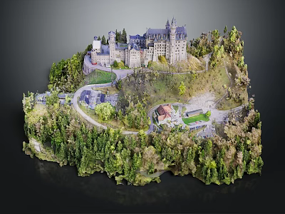 Detailed Castle Architectural Model Featuring Scenic Pathway and Surrounding Green Trees 3d model