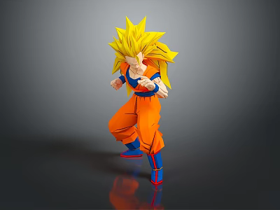 Collectible Anime Character Figure With Golden Hair Orange Outfit And Fighting Pose 3d model