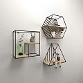 Stylish Modern Wall Cabinets In Geometric Shapes With Green Plants And Books