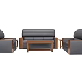 Modern Gray Sofa Set With Coffee Table Wooden Frame And Armchairs 3d model