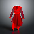Red Ruffled Long Sleeve Dress With Flowy Fabric And Asymmetric Hem Design