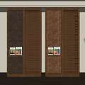 Modern Wooden Wardrobe With Slatted Doors And Textured Panels Near Potted Plant In Minimalist Room