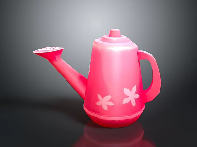 Pink Plastic Watering Can With White Flower Patterns For Home Gardening 3d model