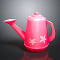 Pink Plastic Watering Can With White Flower Patterns For Home Gardening