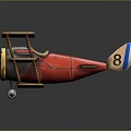 Vintage Biplane 3D Model With Red Wings Wooden Structure Black Yellow Fuselage And Propeller