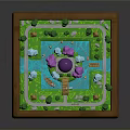 Colorful Entertainment Table With Small Buildings Trees Purple Sphere And Green Decorations