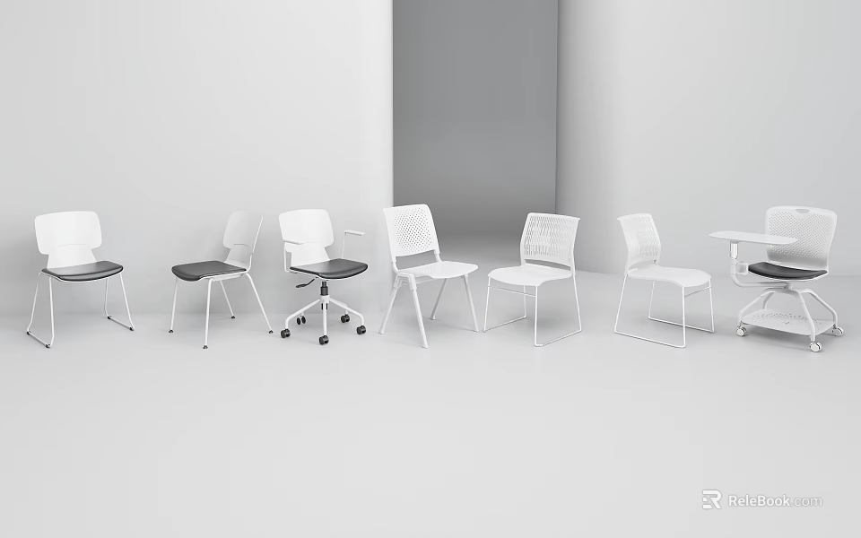 Modern Leisure Chairs With Various Designs White Black Metal Frames For Interior 3d model 
