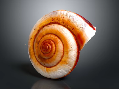 Snail Spiral Shell With Orange And White Striped Pattern On Dark Background 3d model