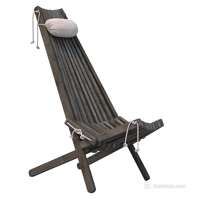 Modern Wooden Slatted Lounge Chair With Comfortable Cushion And Rope Details 3d model 