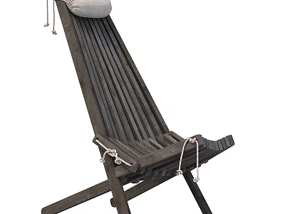 Modern Wooden Slatted Lounge Chair With Comfortable Cushion And Rope Details 3d model