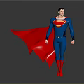 Superhero Character In Blue Suit With Red Cape And S Symbol Standing