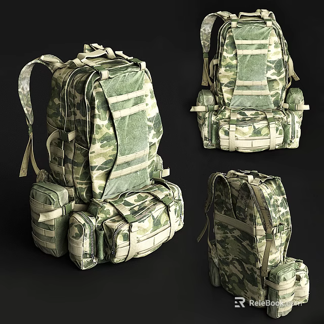 Camouflage Backpack With Multiple Pockets Military Style Different Angles View 3d model 