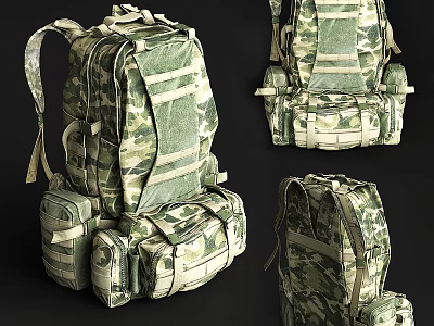 Camouflage Backpack With Multiple Pockets Military Style Different Angles View 3d model