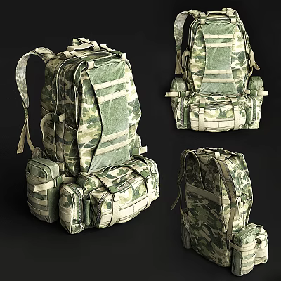 Camouflage Backpack With Multiple Pockets Military Style Different Angles View 3d model