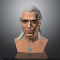 Man With Silver White Long Hair Wearing Round Pendant Necklace Bust Sculpture