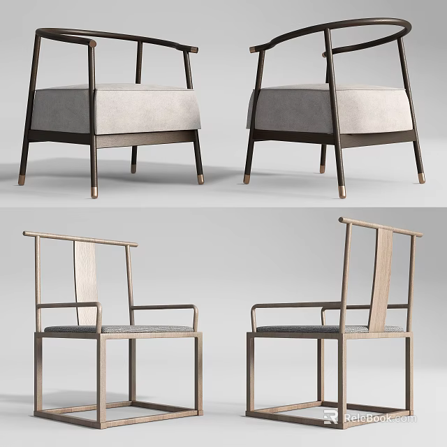 Modern Leisure Chair Design Featuring Wooden Frame Upholstered Seat And Armrests From Different Angles 3d model 