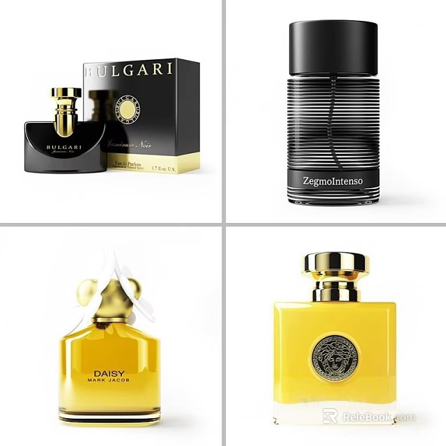 Luxury Perfume Cosmetics With Elegant Fragrance Bottles And Brand Packaging 3d model 